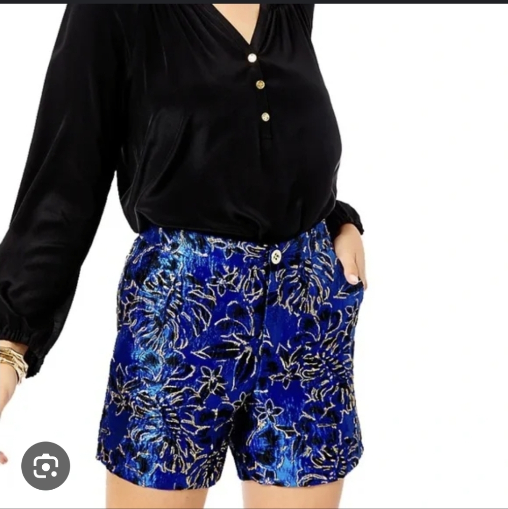 Lilly Pulitzer Callahan High Rise Short Jacquard Floral sz 6 Blue Black Gold